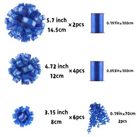 FORBINBO 16 Pcs Gift Bows Assortment - 4 Size Gift Bowsand 2 Crimped Curling Ribbons, Perfect for Christmas, Holiday，Birthdays, Weddings, Baby/Bridal Showers, Party