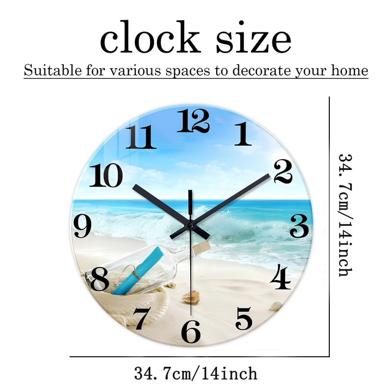 XNM Coastal Blue Clock for Kitchen 14 Inch Glass Analog