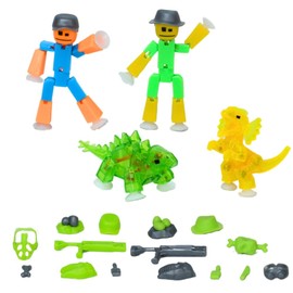Zing Stikbot Dino Theme Pack Bundle, Set of 2 Stikbots, 2 Stikbot Dinos and Dino-Themed Accessories, Create Stop Motion Animation