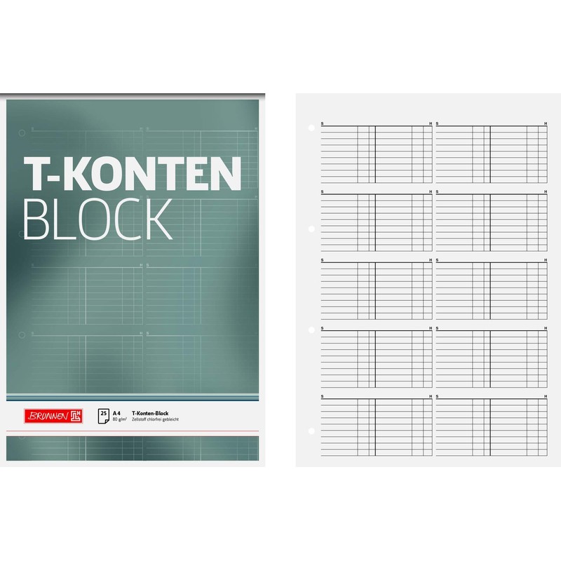 Brunnen Writing Pad T Accounts Pad A4, 25 sheets, A4,
