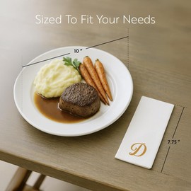 Luxenap 15.8 X 7.9 Inch Linen-Feel Guest Towels, 50 Lettered Hand Towels - Gold Letter 'D', Cursive Font, White Paper Dinner Napkins, airlaid, For Restrooms And Tables - Restaurantware