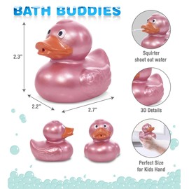 DolliBu Metallic Rose Gold Duck Bath Buddy Squirter - Floating Rose Gold Duck Rubber Bath Toy, Fun Water Squirting Bath Time Play for Toddlers, Toy for Bathtub, Beach, and Pool for Girls and Boys