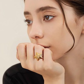 Star Ring Eternity Promise Statement Rings Polish Open Adjustable 18k Gold Plated Stainless Steel Band Thumb Ring for Her Lucky Star Ring Minimalist Stack Finger Birthday Gift Jewelry For Women