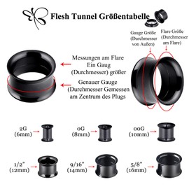 Longbeauty Set of 12 Screw-On Hollow Stainless Steel Flesh Tunnel Plugs 3-25 mm, Stainless Steel, Cubic Zirconia