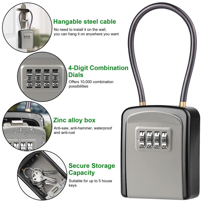 Key Lock Box, [New Version] [Flexible Rope] Diyife Portable Outdoor