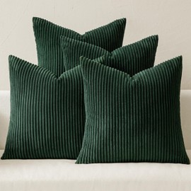 MIULEE Pack of 4 Green Corduroy Decorative Throw Pillow Covers 20x20 Inch Soft Boho Striped Pillow Covers Modern Farmhouse Home Decor for Sofa Living Room Couch Bed