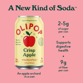 OLIPOP Prebiotic Soda Pop, Crisp Apple, A New Kind of Soda Packed with Prebiotics, Fiber, and Botanicals, Gluten Free, Vegan, GMO Free, 12oz (12-Cans)
