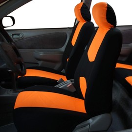FH Group Car Seat Covers Flat Cloth Full Set – Universal Fit for Cars Trucks & SUVs (Orange) FB050115 + F14407