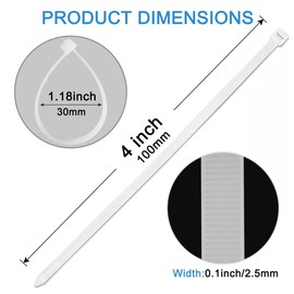 Aroono 100pcs 4 inch White Zip Ties-0.1 Width, 18lb Strength, Nylon Material, UV Resistant, High/Low Temperature Resistant-Durable, for Desktop Storage, Home, Fence, Green Plants...