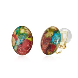 YOQUCOL Colorful Oval Natural Stone Trendy Clip On Stud Earrings for Women Non Pierced Statement Earrings Fashion Jewelry Gifts for Birthday Mother's Day