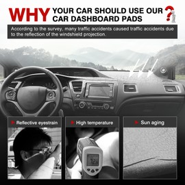 Autorder Dashboard Cover Mat for Honda Civic 2012-2015 Accessories Dash Cover Upgrade Velvet Dash Mat Sunshade Glare UV Rays Protector