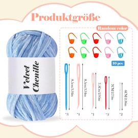 Maxee 500g(5×100g) Samtig Babywolle, Samt Chenille Garn mit Häkelwerkzeuge, Kuschelweich Velvet Chenillegarn Flauschige, Weich Plüschwolle Häkelgarn Wolle zum Stricken & Häkeln-Hellgrau