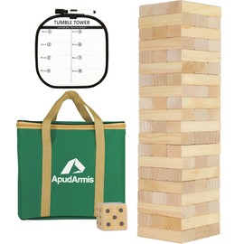 ApudArmis Giant Tumble Tower Stack to Over 5.2Ft, 60 PCS Pine Wooden Stacking Timber Tower,Classic Block Giant Outdoor Indoor Game for Adults, Fun Game at Backyard, Lawn, Party with Family & Friends