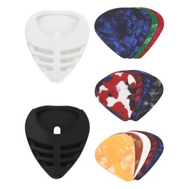 EMSea 2PCS Guitar Pick Holder & 15PCS Guitar Picks 0.46mm 0.71mm 0.96mm Stick-on Spring Pick Holder Plectrums for Electric/Acoustic/Classic Guitar Bass Ukulele