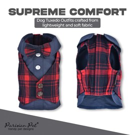 Parisian Pet Plaid Dog Shirt - Scottish Red/Blue Tuxedo Dog Clothes - Stylish Dog Wedding Outfit - Lightweight Party Puppy Dress - Dog Shirts for Small Dogs S