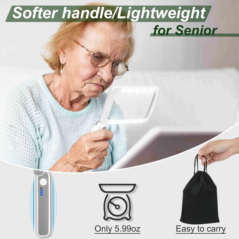 Magnifying Glass Rechargeable 5X with Light,Handheld Magnifying Glass,Close Work Reduce