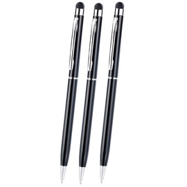 Callstel Touch Pen: Set of 3 2-in-1 Ballpoint Pens and Touchscreen Pen, Extra Thin, Black (Ballpoint Pen with Rubber Tip, Touch Pen Pens, Ballpoint Pen Refills)