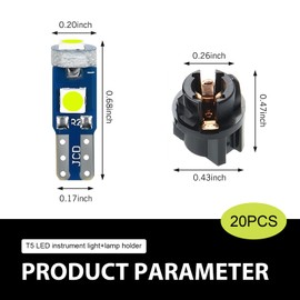 MOXRUQ 20 PCS Super Bright Car Led Bulb Dash Lights, T5 3030-3SMD Led Dash Lights, 37 74 LED Bulb with PC74 PC37 Twist Lock Socket, Cluster Shift Indicator Bulbs, for Cars Interior Light (Green)