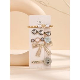 PACTIV 5pcs Vintage Elegant Plastic Hair Clips with Faux Pearls - Bow Tie Shape Bow Accented Clips for Women and Girls, Solid Color Hair Accessories 1 count (Pack of 5) Multicolor