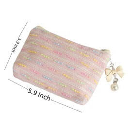 SUSOYAOCHEN Makeup Bag Small Fabric Cosmetic Pouch Zipper Pouch Travel Cosmetic Bag Coin Purse Storage Pouch Bag Fabric for Women (Pink)