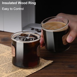 PARACITY Espresso Cups Set of 2 with Wooden Ring, 8 OZ High Borosilicate Espresso Shot Glass, Clear Small Expresso Shots Cup, Espresso Accessories