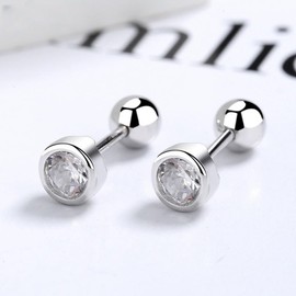Women's Screw-on Earrings, 925 Silver, 2nd Earrings, Hypoallergenic Metal, Small, Cute, Zirconia, Ball, Screw Type, Celebration Day, Birthday, Gift, Women's Jewelry, Popular, Small, 0.2 inches (6 mm)