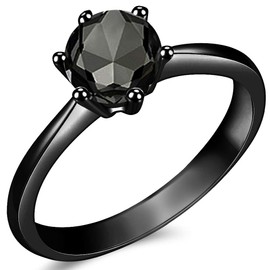1.0 Carat Classical Stainless Steel Solitaire Engagement Ring (Full Black, O)