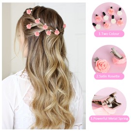 Pack of 16 Mini Hair Clips Bridal Hair Accessories Flowers Roses Small Rose Hair Clips Mini Flowers Hair Clip Hair Clip Small Women for DIY Various Bridal Wedding Hair Accessories Pink White