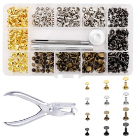 bumnay Leather Rivets Set, 180 Sets Leather Rivets, 3 Sizes Rivet Pliers Set, Metal Rivets Double Cap Hollow Rivets Set with Fixing Tool for DIY Crafts Sewing