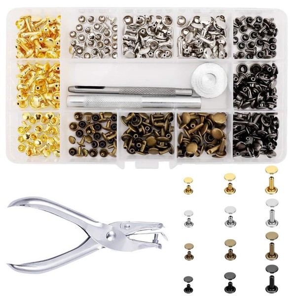 bumnay Leather Rivets Set, 180 Sets Leather Rivets, 3 Sizes