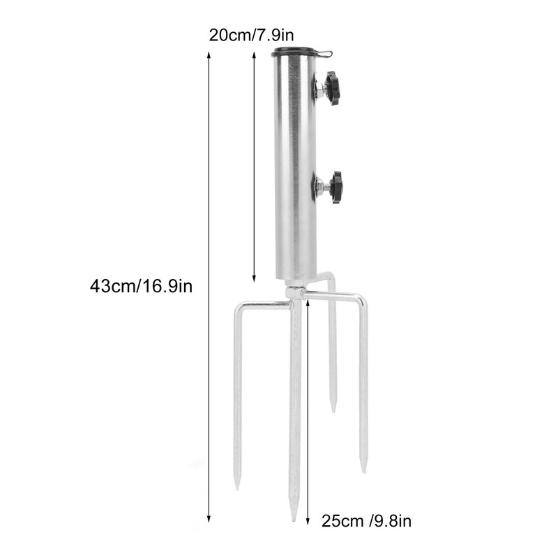 Steel Garden Parasol Spike Inground Umbrella Holder with 4 Prong