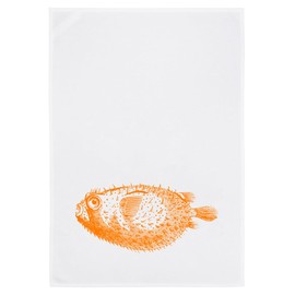 Tea Towel White Puffer Fish in Orange