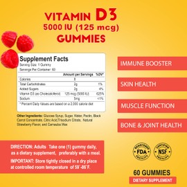 ALFA VITAMINS Vitamin D3 500IU - High Potency Gummies for Adults Supports Bones & Joint Health + Immune System & Muscle Function - 60 Gummies