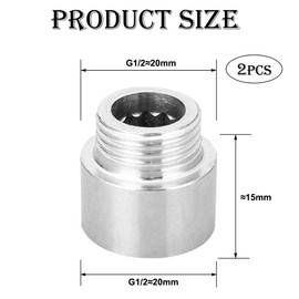 Set of 2 Tap Extension 1/2 Inch x 15 mm, 1/2 Inch Female x 1/2 Inch External Thread, DN15 Thread Extension, 15 mm Stainless Steel Extension Fitting, Connection Extension for Heating and Drinking Water