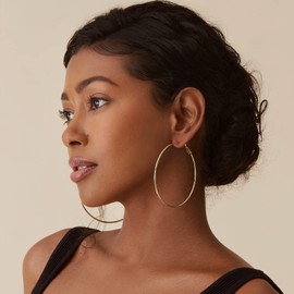 PAVOI 14K Gold Plated Sterling Silver Post Hoops | Large Hoops Earring | Lightwight Gold Hoop Earrings for Women, Rose Gold, No Gemstone