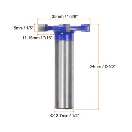 QUARKZMAN T Slot Milling Cutter Folding Cutter Bit 1/2 Inch Shank 1-3/8 Inch (35 mm) x 1/5 Inch (5 mm) 4 Blades Carbide Slot Cutter Fold Plate Flattening Cutter Bits for Wood