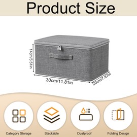 HIKENRI Lockable Storage Box,Collapsible Storage Boxes With Lids Fabric,Combination Lock Box,Stackable Cubes Lock Boxs For Wardrobe,T-Shirts,Clothes,Scarves,Small Toy(Grey/30 * 20 * 14cm)