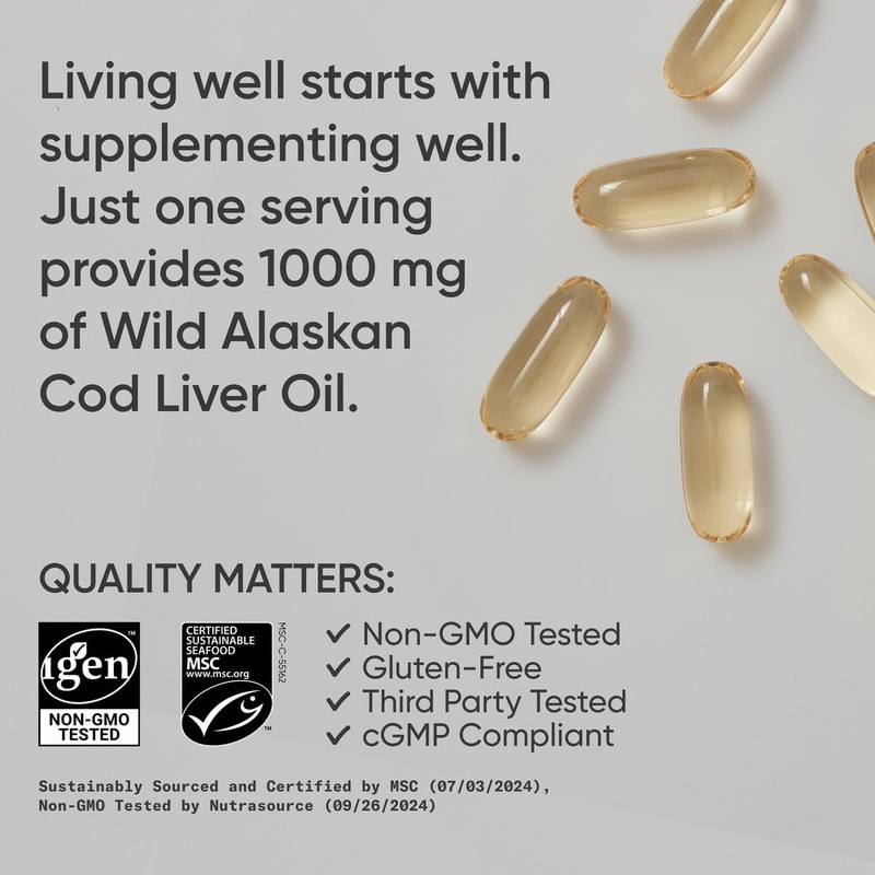 Sports Research® Omega-3 Wild Alaskan Cod Liver Oil 1000mg with