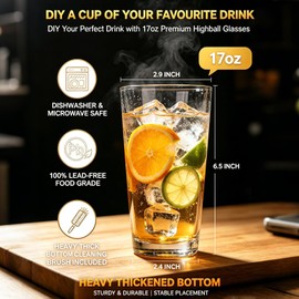QAPPDA Highball Glasses Set of 6, 17oz Tall Drinking Glasses, Wide Mouth Design Water Glass for Kitchen Cups, Tom Collins Glasses, Mojito Glass Cups, Cocktail Glasses for Bar Glassware