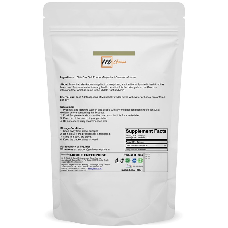 mGanna 100% Natural Oak Gall Powder 0.5 lbs / 227