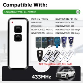 2PCS 433.92 MHz Garage Door Remote Control, Hand-held Transmitter for Garage Door Opener for NOVOFERM NOVOTRON 502 MAX43-2,Mini-NOVOTRON 522,Mini-NOVOTRON 522 Design