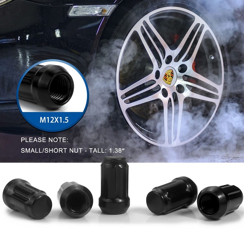 20pcs Black 12x1.5 Lug Nuts, GAsupply Closed End Acorn Spline