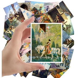 Large Stickers (24 pcs 2.5"x3.5") Fairy Tales Small People Vintage Book Illustration by Harry Thaker William Robinson (Knight and Princess)