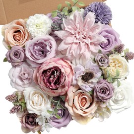Koroni Flowers Purple Artificial Flowers Combo Box Set Fake Flowers Bulk Flower Leaf with Stems for DIY Wedding Bouquets Centerpieces Baby Shower Party Home Decorations
