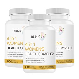 RUNICA 4-in-1 Women's Health Complex, Supports Hormone Balance, Skin Health & Vitality - with Rosehip, Evening Primrose, Soy Isoflavones & Pueraria Mirifica - 60 Vegan Capsules