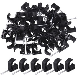 Swpeet 50Pcs Black Color Half Clamp J-Hook with Nail Assortment Kit, Plastic Small J Clamps Half Clamp Fixture, Cable Tacks Pex Hangers Ideal for 1/2" PEX Tubing Pipe Support