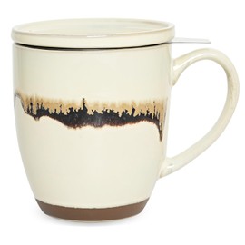 Bosmarlin Ceramic Tea Cup with Infuser and Lid, 16 Oz, Loose Leaf Tea Steeper Mug with Strainer, Microwave and Dishwasher Safe, Reactive Glaze (16 Oz, Beige)