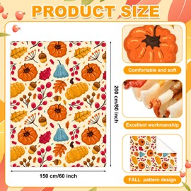 Fanfanwin 2 Pcs Large Fall Throw Blankets Autumn Orange Pumpkins Maple Leaf Soft Warm Plush Fleece Thanksgiving Cozy Lightweight Flannel Blankets for Living Room Couch Bed Chair Dorm Outdoor, 60"x80"