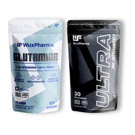 Glutamina 100% pura 60 servicios 5g por toma| Preentreno maxima concentracion cafeina 330mg 30 servicios