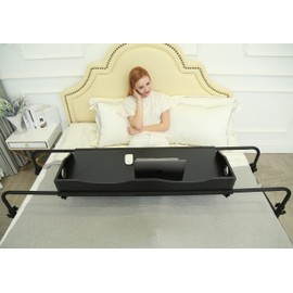 UNICOO® Adjustable Overbed Table, Over The Bed Table with Wheels, Medical Overbed Table with Wheels Adjustable Height, Rolling Desk for Full/Queen/King Bed, Sturdy Wood & Steel Frame (202-Black)